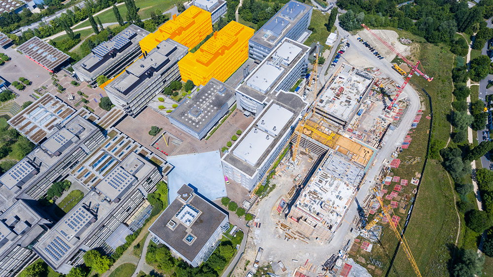 Flugaufnahme Campus Irchel mit Baustelle UZI 5 und Baubereich 1 von UZI 1