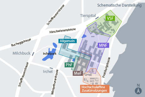 Die geplante Verteilung der Fakultäten am Standort Irchel