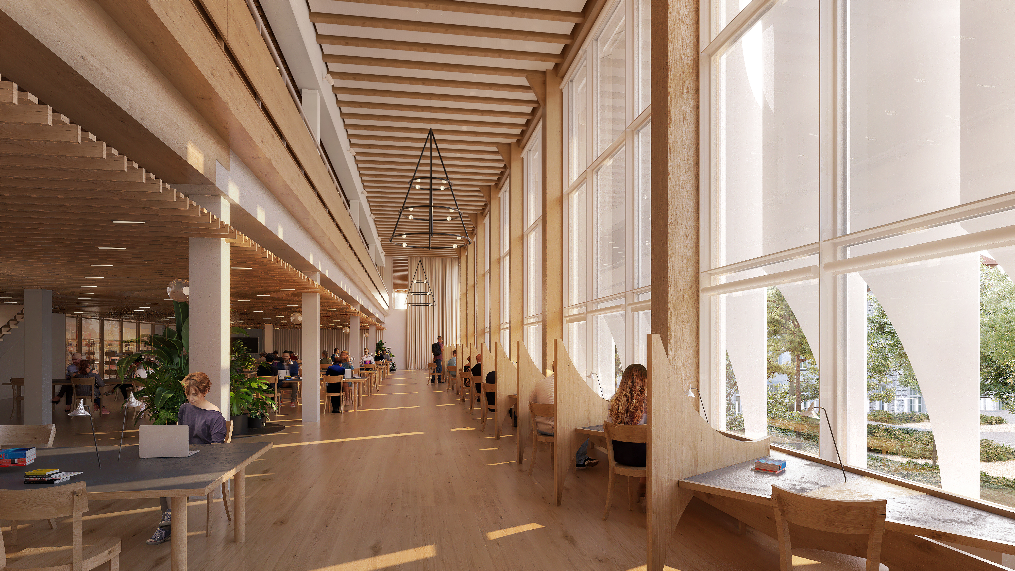 Der zweigeschossige Lesesaal in der Bibliothek bietet mehr als 300 Arbeitsplätze. (Bild: Herzog & de Meuron)